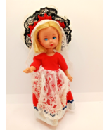 VINTAGE 1977 GINNY 8&quot; VOGUE DOLL RED WHITE DRESS BONNET SHOES BLONDE BLU... - $26.79 CAD