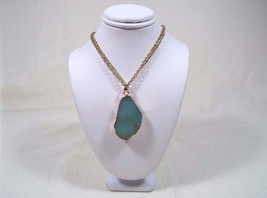 Double Strand Natural Green Jade Slice Pendant on Gold Tone Necklace Handmade - $79.99