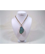Double Strand Natural Green Jade Slice Pendant on Gold Tone Necklace Han... - £63.00 GBP