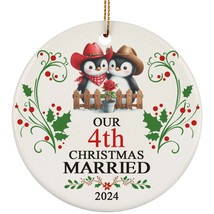 Our 4th Year Christmas Married Ornament Gift 4 Anniversary Penguin Bird Couple - $15.79