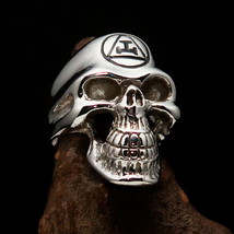Excellent crafted Black Masonic Archer Skull Men&#39;s Ring - Shiny Sterling Silver - £62.54 GBP
