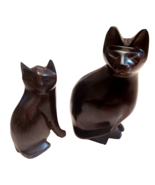 Set of 2 Heavy Hardwood Carved Cat Figurines - $691.22 MXN