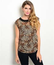 Womens brown and black leopard animal print side ruched chiffon blouse - $20.00