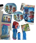 PJ masks Birthday Party Supplies Plates Napkins  Tablecloth Cups Straw 1... - $17.43