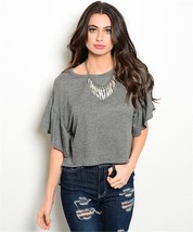 Womens Gray Blue or Cream short flutter sleeves knit high low cropped top - $16.00