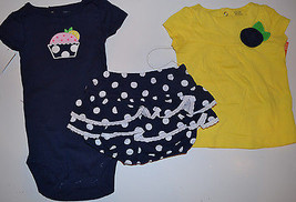 Carter&#39;s Girls Infants 3 Piece Outfit Set  Size 9 M or 12M  NWT Yellow Blues Dot - £10.95 GBP