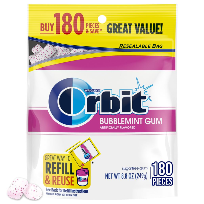 Gum Bubblemint Sugar Free Chewing Gum Bulk Pack, 180 Piece Resealable Bag - $18.90