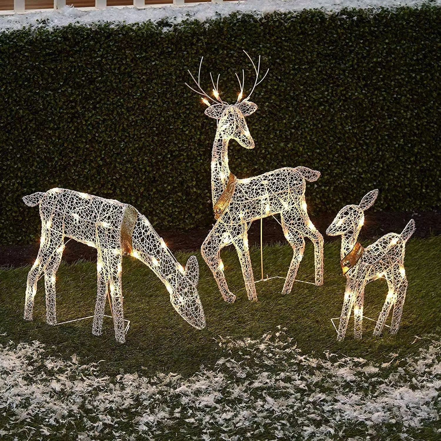 3pcs Art Elk  Christmas Garden Decor Elk Statue LED Light Glowing Glitter Rein X - £173.09 GBP