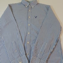 American Eagle Men's M Button-Down Shirt Long Sleeve Striped Blue Athletic Fit image 9