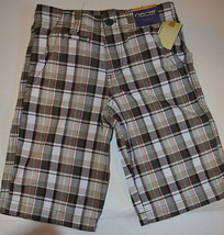 Cherokee Boys Flat Front Shorts Size 12 Adj Waist Band Brown Plaid NWT - $15.99