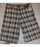 Cherokee Boys Flat Front Shorts Size 12 Adj Waist Band Brown Plaid NWT - £12.74 GBP
