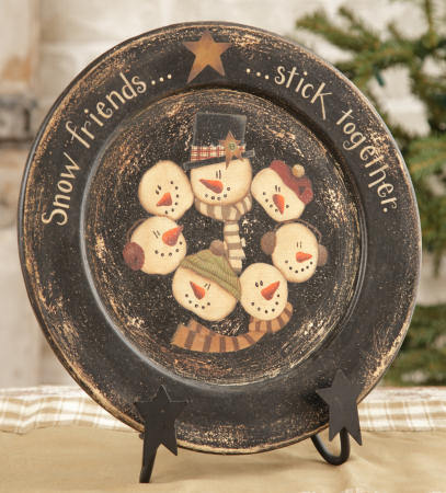 Primary image for 7W1470BM  Snow Friends Stick Together Round Wood Plate 