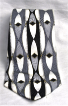 Grappa  100% Silk Neck Tie Geometric  Black, Smokey Gray, White, Silver - $10.93