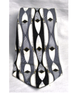 Grappa  100% Silk Neck Tie Geometric  Black, Smokey Gray, White, Silver - £8.73 GBP