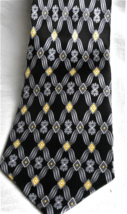 Zylos by George Machado 100% Silk Neck Tie Geometric  Black, Smokey Gray, Silver - £6.86 GBP