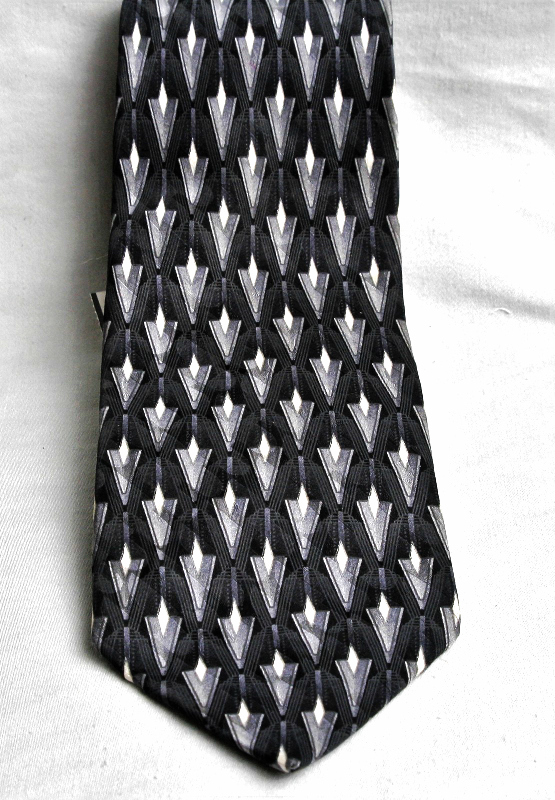 Cambridge Classics 100% Silk Neck Tie Geometric  Blacl, Smokey Gray, Whi... - $7.43