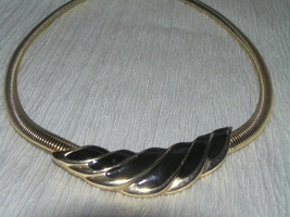 Vintage Thick Goldtone Omega Chain with Black Enamel Tapered Swirl Faux Slide - £6.75 GBP