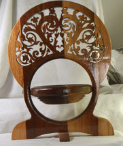 #1991 Wooden Folding Scroll collapsible Bowl Basket with heart design - $20.00