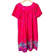 Vintage Pink Hawaiian MuMu Duster Shift Dress Floral Tropical Size M u - £21.59 GBP