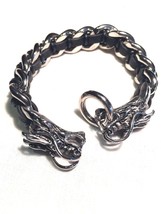 Hommes Argent Acier Inoxydable Gothique Cuir Noir Dragon Bracelet - £88.00 GBP
