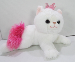 Kellytoy Princess White Kitty Cat  Plush  Sparkle Eyes Fuzzy Pink Tail 11&quot; - £11.21 GBP
