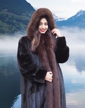 Dark Ranch Mahogany Mink Fur Coat With Brown Fox Trim Detach Hood Fast Shipping - £628.37 GBP