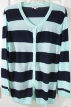 Pre-owned Merona Lightweight Navy &amp; Blue Green Striped Sweater Cardigan,... - $10.99
