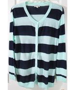 Pre-owned Merona Lightweight Navy & Blue Green Striped Sweater Cardigan, XXL - $10.99