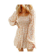 Boho Floral Square Neck Smocked 3/4 Sleeve Casual A-Line Spring Summer D... - $35.99