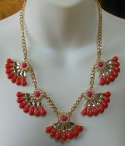 Vintage Red, Pink,Clear, Faux Pearl Dangle Bead Statement Necklace - £43.73 GBP