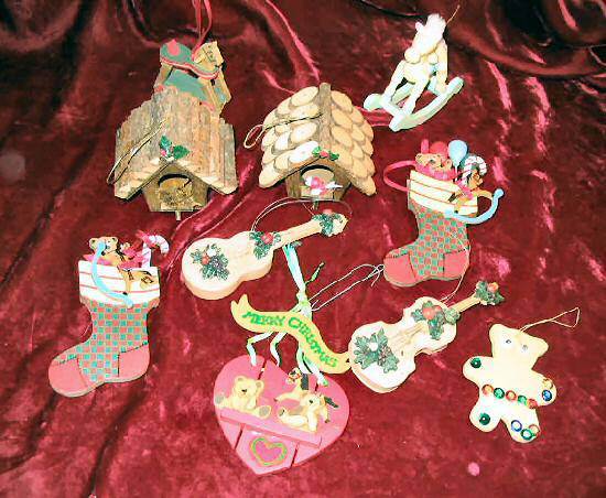 10 Vintage ChristmasTree  Wooden Ornaments Pine Hanging - $21.95