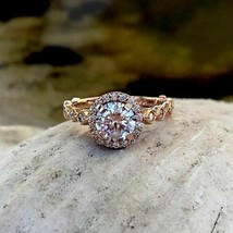2 Ct Round Cut Simulated Diamond Engagement Halo Gift Ring 14k Rose Gold Plated - £72.00 GBP