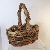 Vintage  Bent Wood Cane and Rattan Gathering Basket 9”x7”x11” Handmade - £13.32 GBP