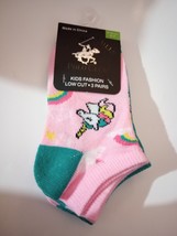 NEW Beverly Hills Polo Club Low Cut Girl kids Socks 3 Pair Sz 1-7 Pink Unicorn - $7.72
