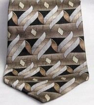 Zylos by George Machado 100% Silk Neck Tie Geometric Brown, Taupe, Black, Silver - £8.57 GBP