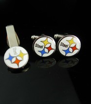 Football cufflinks Swank 1960s Vintage Steelers Cufflinks Steel Tie Clip... - $160.00