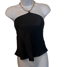 Free Kisses Womens Medium Black Gold Chain Halter Top Blouse Mob Wife - £14.78 GBP