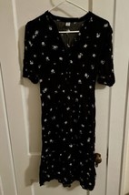 Old Navy Black Short Sleeve Floral Print Dress /Bohemian Peasant Midi Dress  - £11.88 GBP