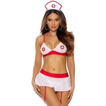 Nurse Lingerie Costume Set Bra Top Garter Mini Skirt G-String Head Piece 82480 - £27.77 GBP