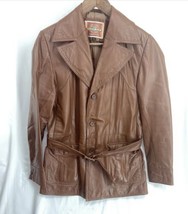 Pioneer Wear Brown Size 40 Leather Retro Men&#39;s Collared Jacket - £56.94 GBP