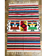 Vintage Wool Mexican TexCoco Serape Saltillo Blanket Textile -  50 x 79 in - $125.00