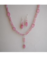 Pink Cats Eye Necklace Earring Set Drop Glass Beaded Handmade Magnetic C... - £39.96 GBP