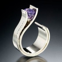 Luxury Brand Purple Rhinestone Two Tone Modern Rings Fashion Jewelry Geometric E - £7.63 GBP