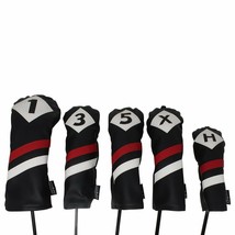 Majek Golf 1 3 5 X H Driver Woods Hybrid Headcover Black Red White Leather Style - £44.54 GBP