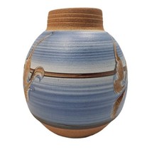 Vintage Studio Art Pottery 8.5&quot; Blue Brown Stoneware Vase Signed - £26.91 GBP