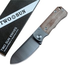 TWOSUN TS349L Survival Camping Hunting Pocket Knife D2 Blade Titanium Linen Hand - £120.62 GBP
