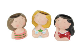 Set of 3 Fabulously Female Lady Head Mini Planters 3.75 Inches High - £14.12 GBP