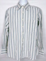 Ike Behar Men&#39;s Dress Shirt Medium Striped White Beige Blue Button Front - $17.33