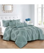 ESCA 7-Piece Chizoba Grey Geomeric Embroidery Comforter Bedding Set - King/Cal K - £64.01 GBP - £65.55 GBP