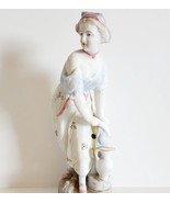 1950s Porcelain Figurine Woman At Pier w/Water Jug and Fan Antique 8&quot; Fig1 - €43,74 EUR